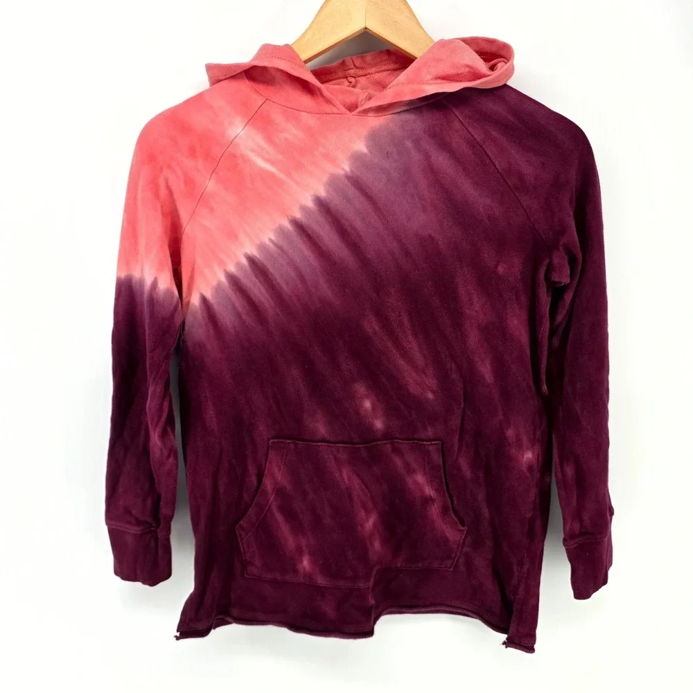 Old Navy Hoodie Girls L 10-12 Burgundy Tie Dye Pullover French Terry Sweatshirt